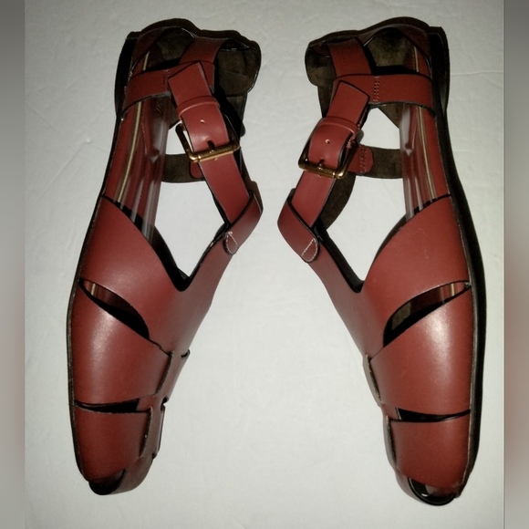 Zara (Size 39) Burgundy Wine Faux Leather Strap Buckle Flat Fisherman Sandals - Picture 9 of 14